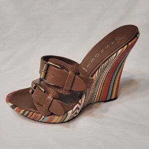CASADEI Italy Multicolor Brown, Orange, Yellow Platform Wedges Size US 5, EU 35